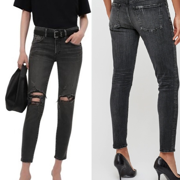 Moussy Vintage Women’s Faded Black Distressed Mid Rise Jeans - Picture 1 of 12